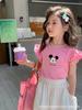 Girls Summer Cotton Cartoon T Shirt Cute Flutter Sleeve Short Sleeve Top Baby Breathable Comfortable Undershirt
