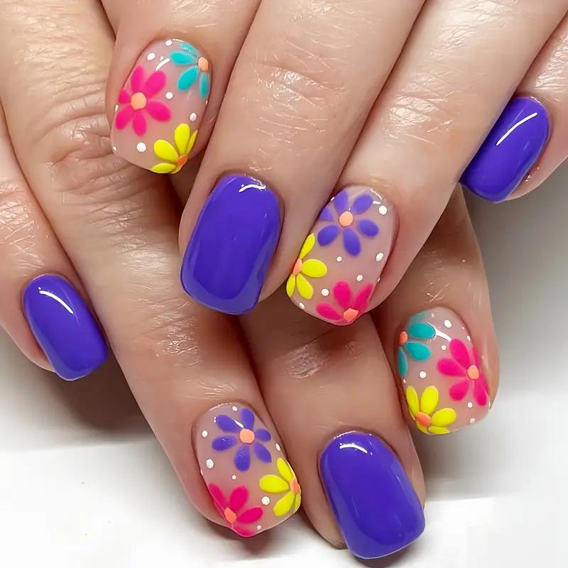 Nail Art 24 Pieces Small Fresh Collection Color Flower Plaid Corrugated Short Wearing Nail Piece