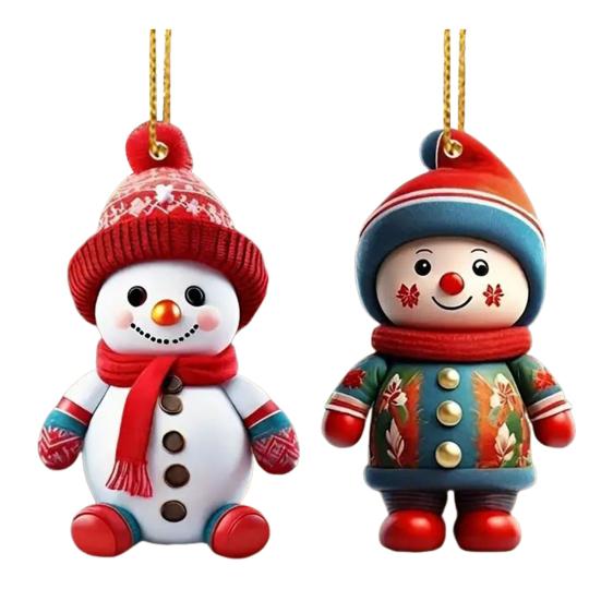 2 Pcs Christmas Ornaments Cartoon Snowman Santa Claus Acrylic Pendant Xmas Tree Hanging Decoration for Holiday Party Decor Car Accessories