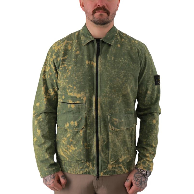 Stone Island SS22 Splash Effect Polo Collar Zip Jacket Men Jacket Green 761512122-V0058
