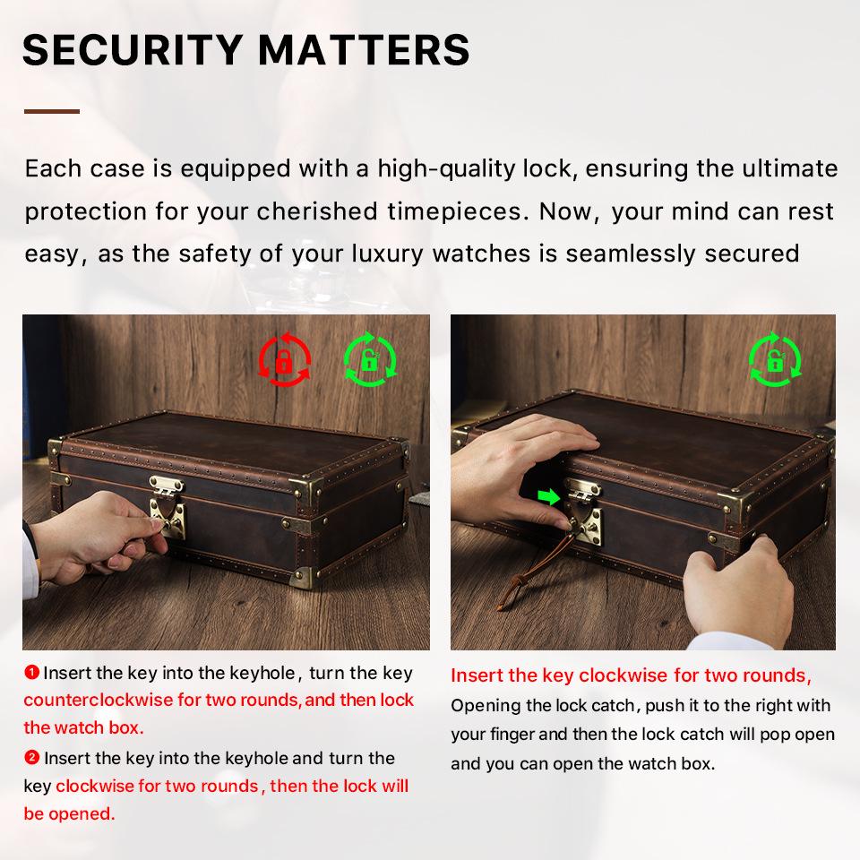 Handmade Retro Crazy Horse Leather Watch Display & Collection Box - Ten-Slot Drop-Proof Design