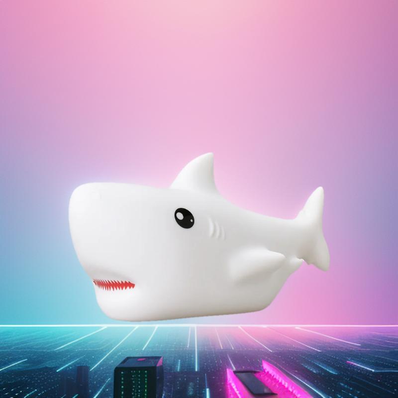 Cute Cartoon Shark Shape Silicone Light LED NightLights USB Rechargeable Bedside Decor Atmosphere Lamp