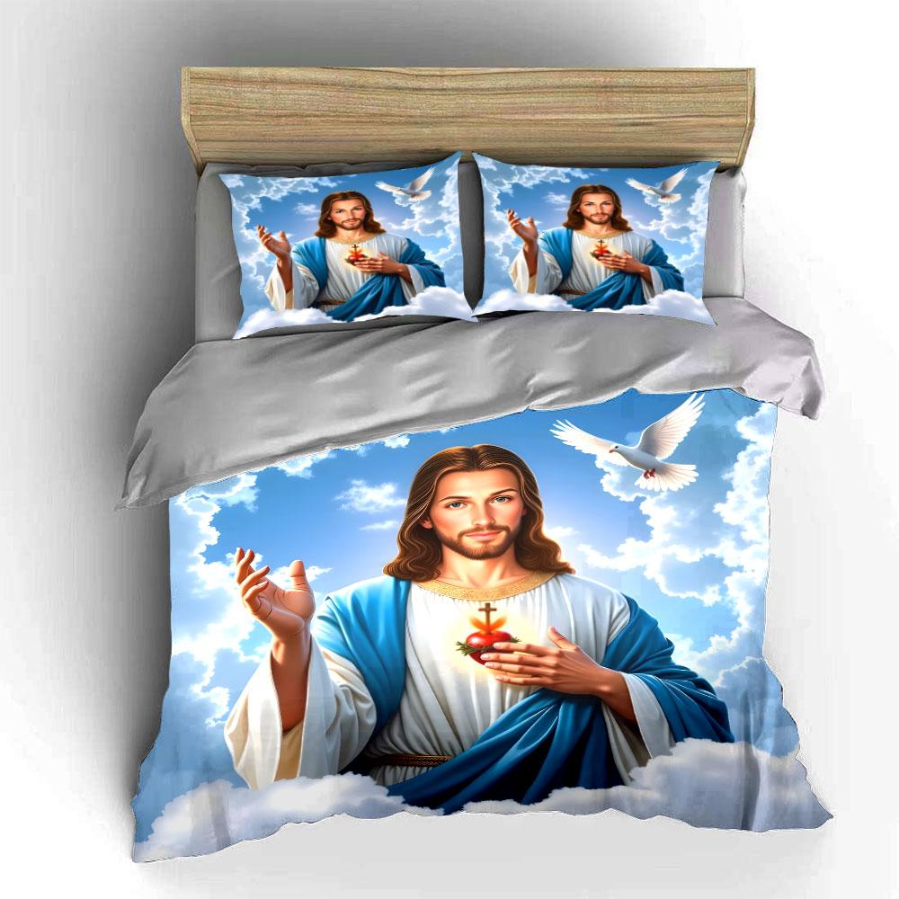 Religieus Trio Voor Devotionele Decoratie Prachtig Drie-Delig Beddengoed Set Cadeau Voor Kinderen En Volwassenen (as the picture,EU Twin 135X200cm&set)