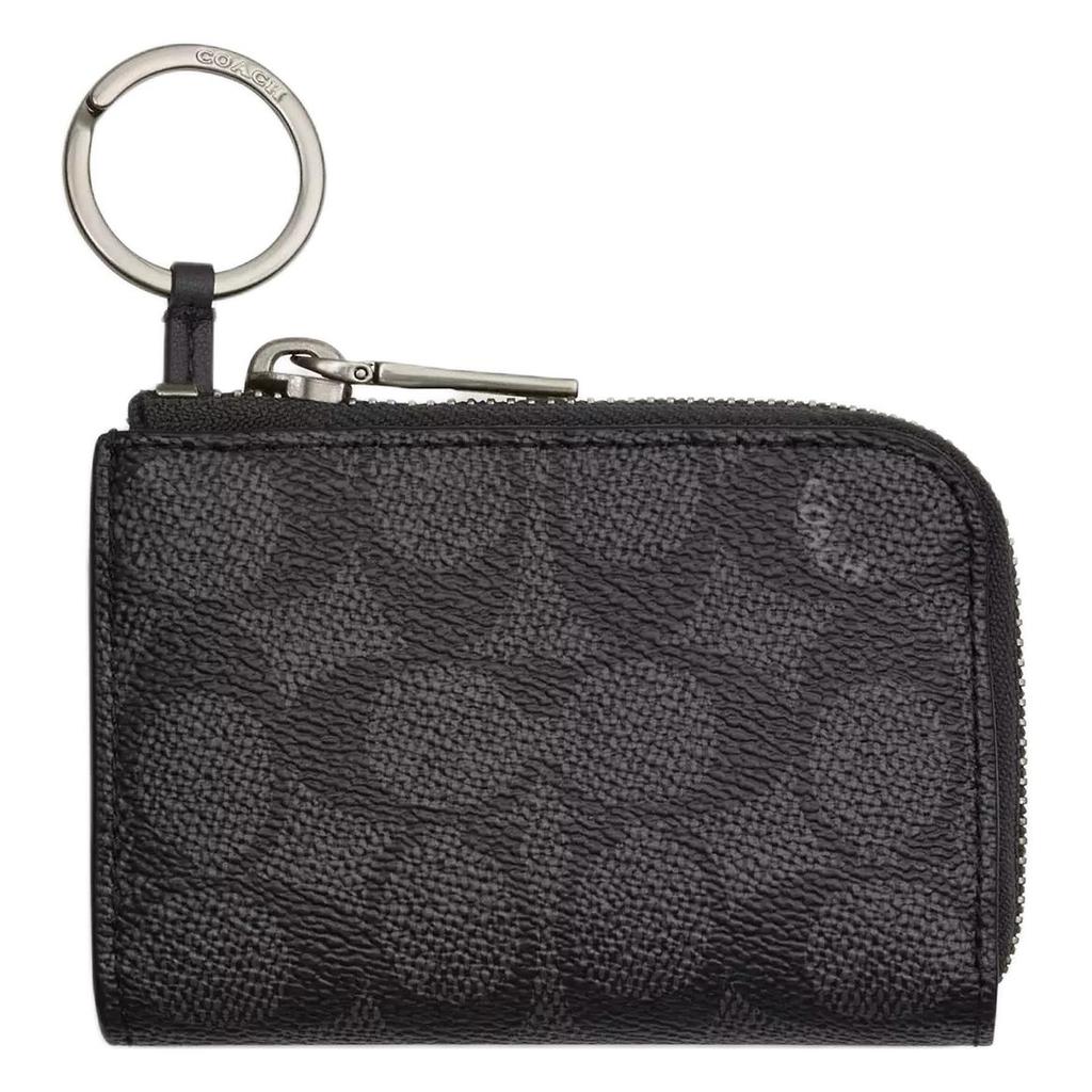 New COACH SignatureCanvas Coated Canvas Key Pouch Mini Women's Charcoal CW357-QBMI5