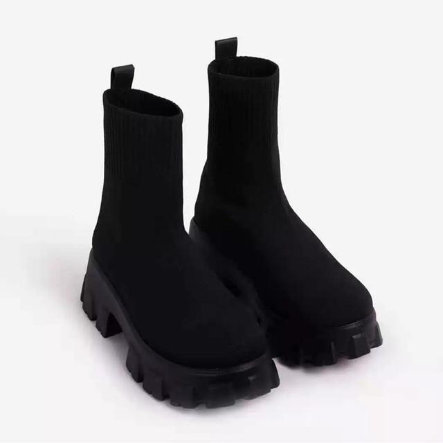 Herbst Und Frühling Neue Paar Socken Schuhe Damen Dicksohlige Stretch Große Größe Gestrickte Chelsea Kurze Stiefel Botas De Mujer