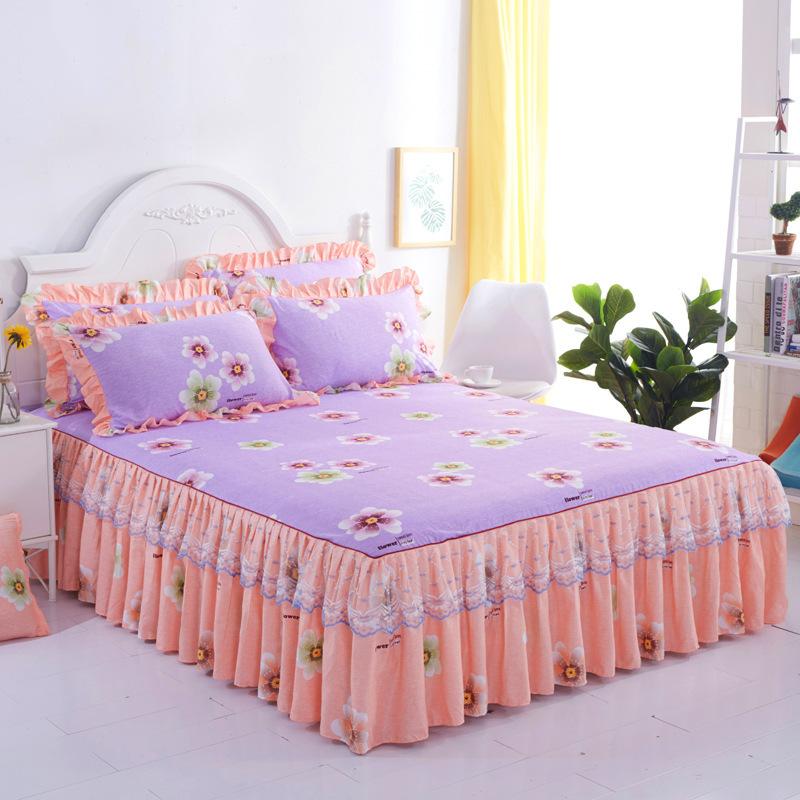 Fashion Lace Bedspread Soft Sanding Bed Skirt Queen Twin King Size Fitted Sheet Double Layer Ruffle