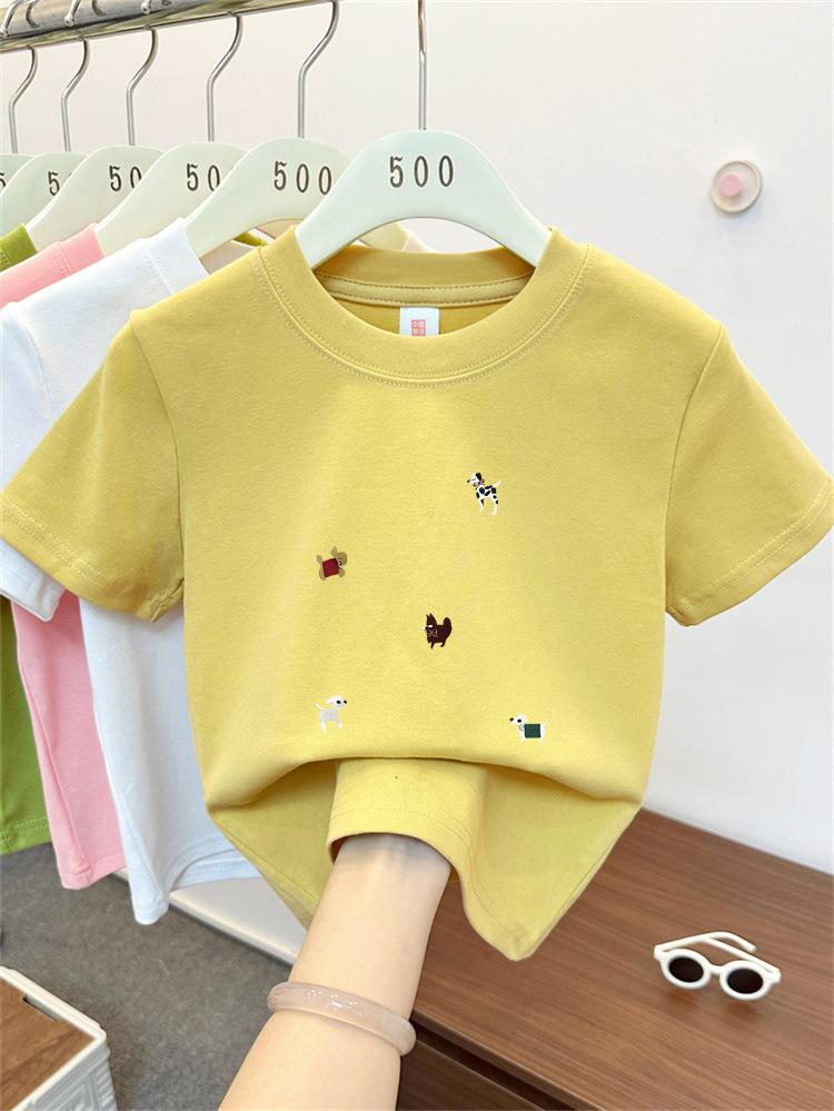 Kids Summer Cotton Cartoon T Shirt Loose Round Neck Short Sleeve Casual Top For Boys And Girls