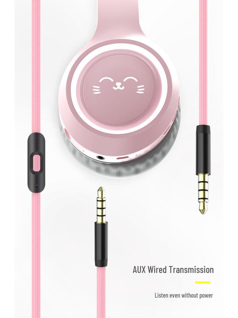 BH-300 Cat Ear Light-Up Bluetooth Headphones with Microphone for Live Streaming