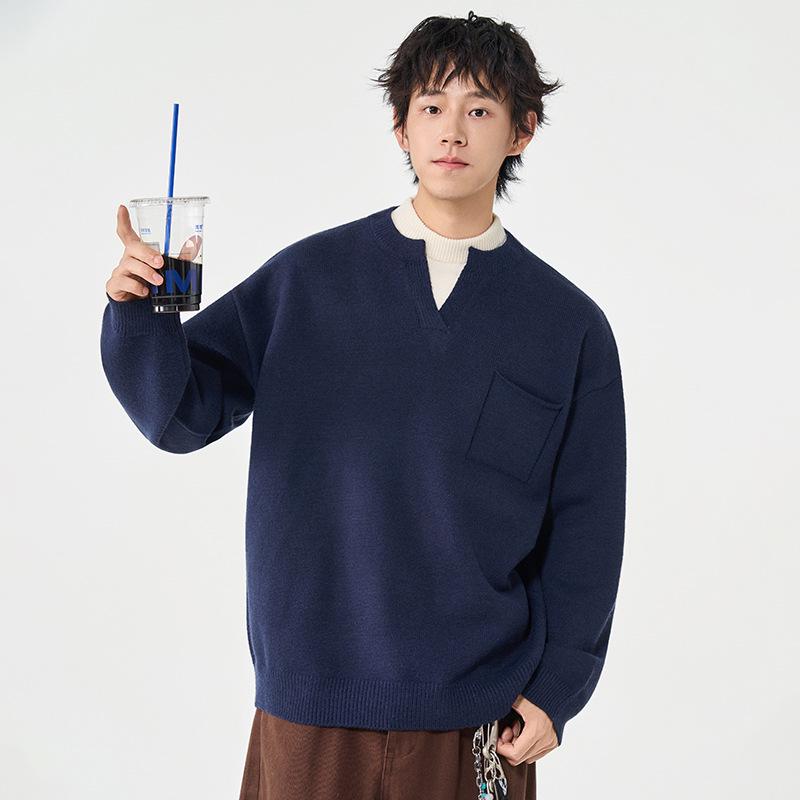 Men s 2025 Autumn/Winter Round Neck Knit Wool Sweater - Faux Two-Piece, Versatile and Warm 2XL