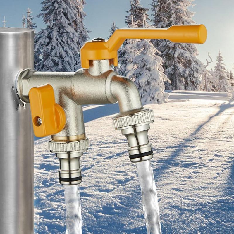 Garden Hose Brass Tap Faucet Adapter One Into Two Out 4 Points Irrigation Joint Outdoor Courtyard Double Water Flower Faucet