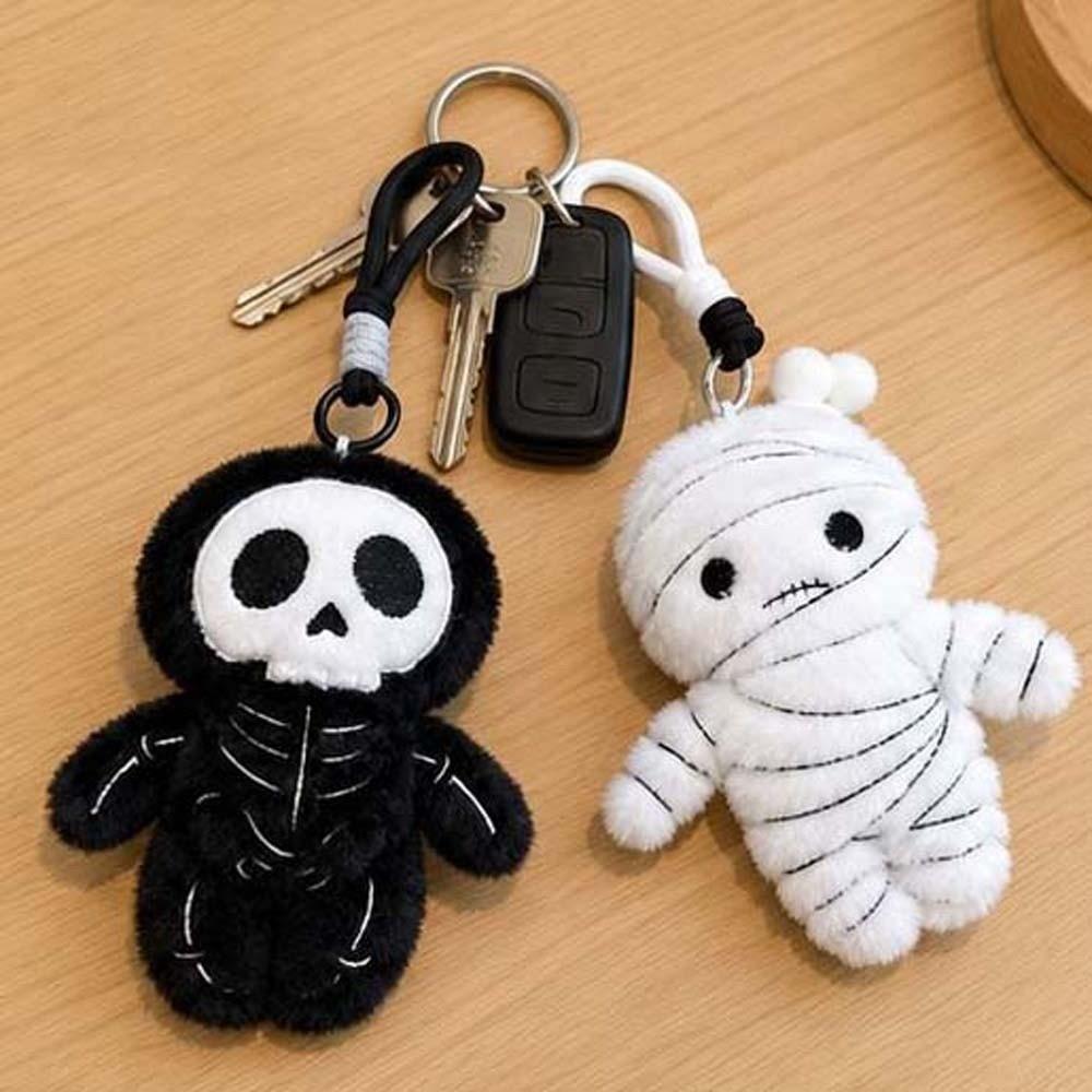 Compact Size Mummy Plush Key Chain Soft Texture Cartoon Plushie Charm Skull Bag Pendant Kids