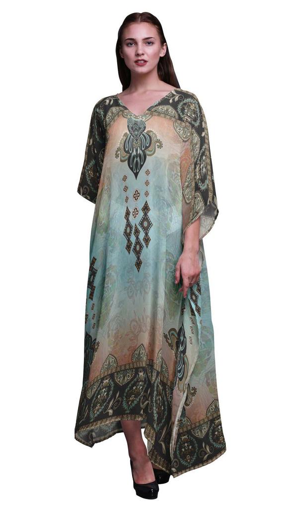Phagun Floral Damask Ladies Plus Size Kaftan Summer Wear Beach Coverup Kimono