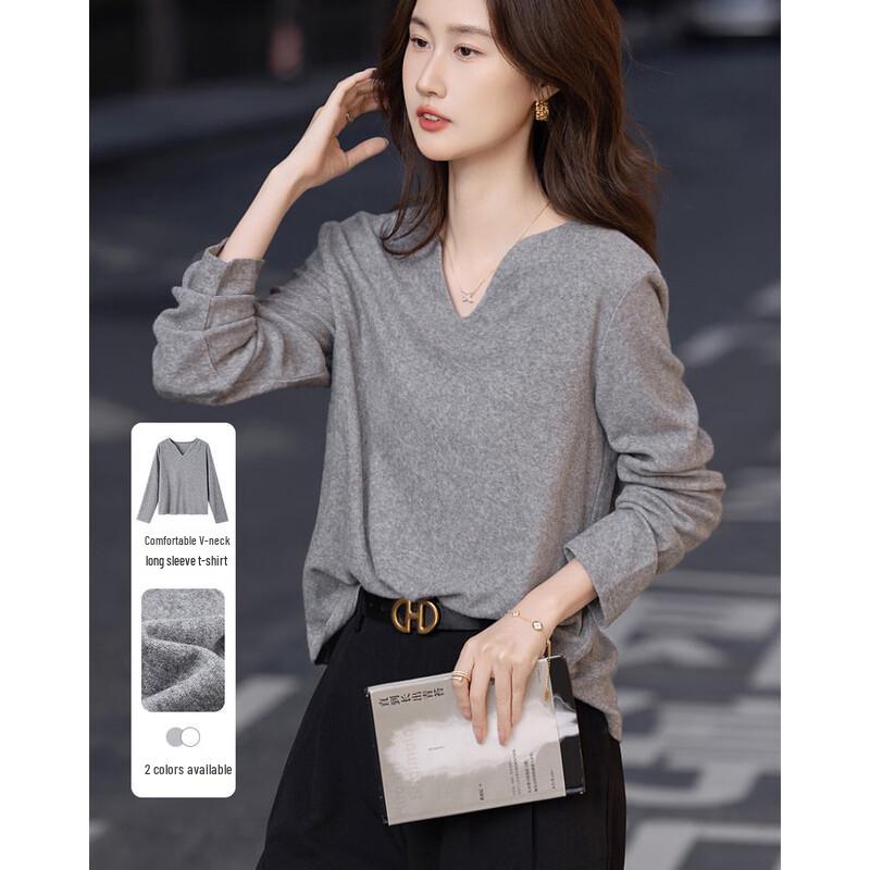 Women's V-Neck Long Sleeve Relaxed Fit T-Shirt