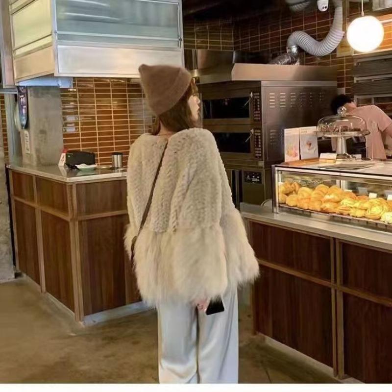 Mao Mao splicing imitation fur coat women's autumn and winter new age-reducing temperament solid color woven imitation fox fur coat