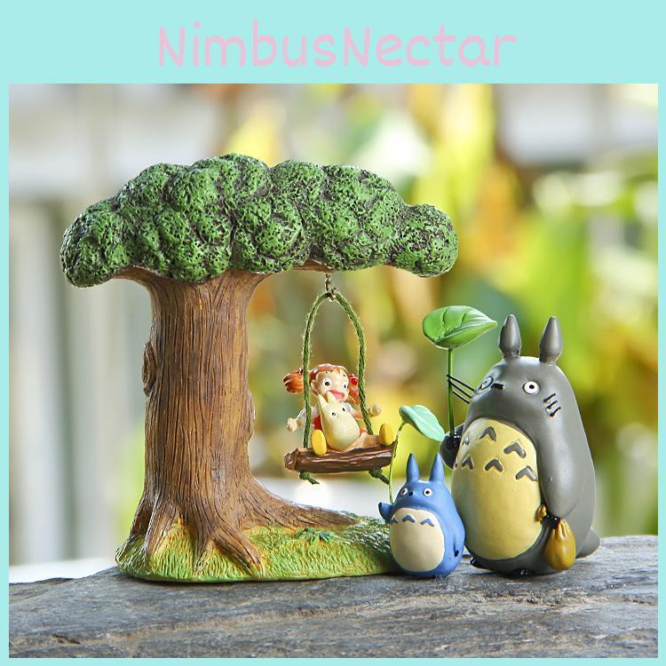 Totoro Resin Micro Landscape With Cartoon Cat Swing And Autumn Leaves For Gift And Collection