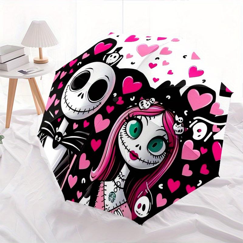 

Nightmare Before Christmas,Jack Skellington,Sally Theme Automatic Compact Folding Cute Umbrella - Portable and Durable, 8-Bone Iron Umbrella