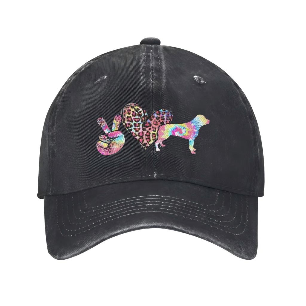 Peace Love Dog Silhouette Tie Dye Leopard Print Baseball Cap Unisex Casual Adjustable Cotton Hat