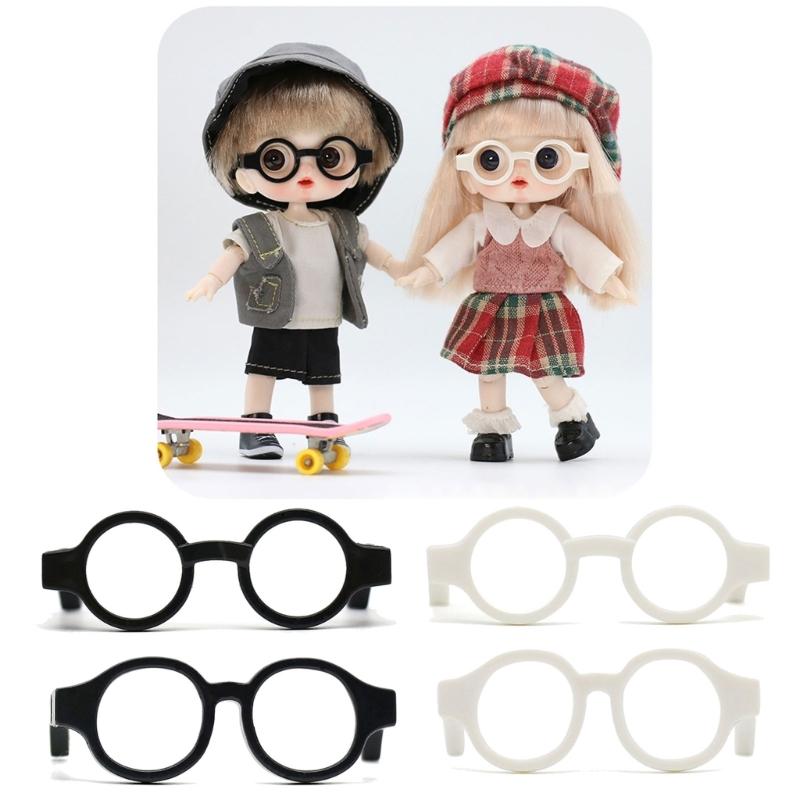 5Pieces Black Frame Glasses Mini Doll Accessory Doll Photo Props Round Square Frame Glasses Miniatures Doll House Props