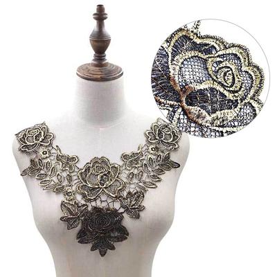 Cuello falso de encaje con escote de tela, bordado DIY, flores, costura, decoración, elegantes accesorios de ropa para mujer, cuello falso negro