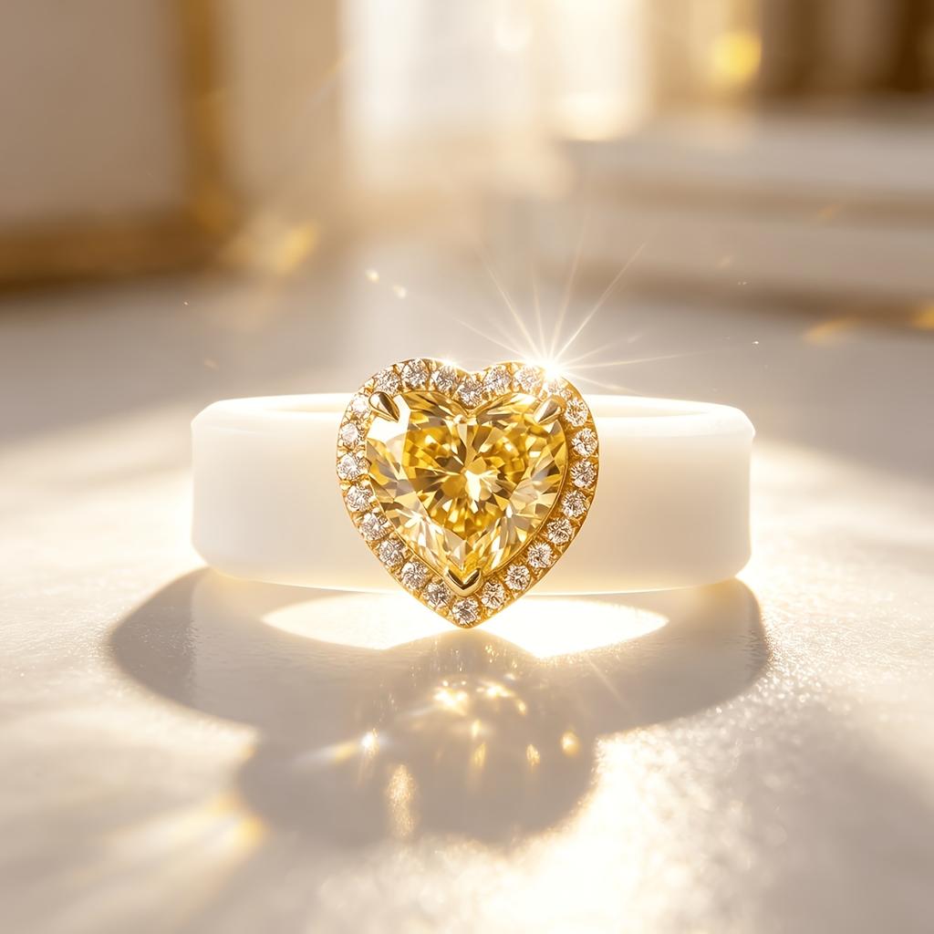 White Soft Silicone Ring, Heart Yellow CZ, Hypoallergenic Comfort Wedding And Promise Ring For Women
