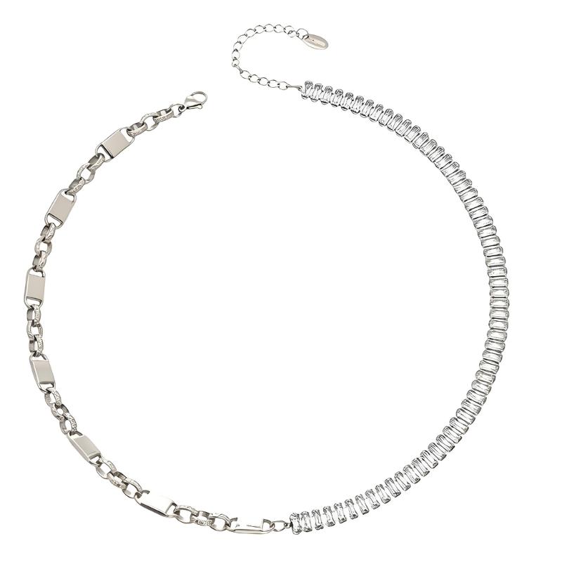 Geometric Zirconia Chain Necklace Stainless Steel Adjustable Length Collarbone Chain For Women Layering Jewelry
