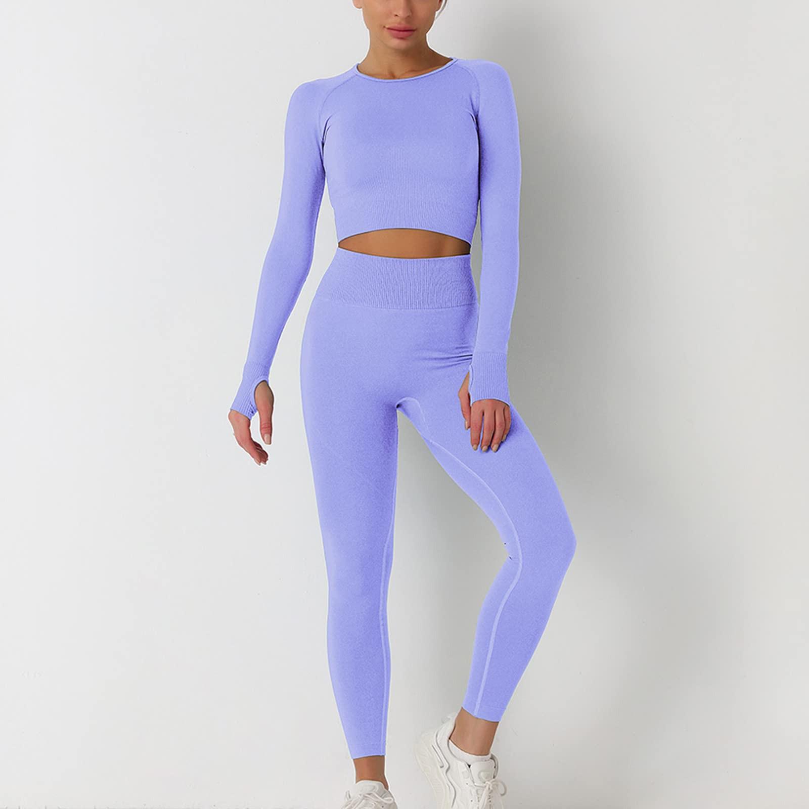 

Women s Fashion Solid Colour Skinny High Waisted Long Sleeve Long Pants Yoga Clothing Exercise Fitness Suit S светло-синий