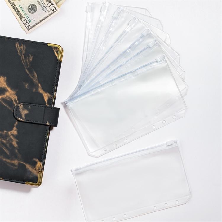 20Pcs Clear PVC Binder Bag 6 Holes Binder Pockets 6 Holes Cash Envelope for Loose Leaf Notebook Budget Planner Inserts