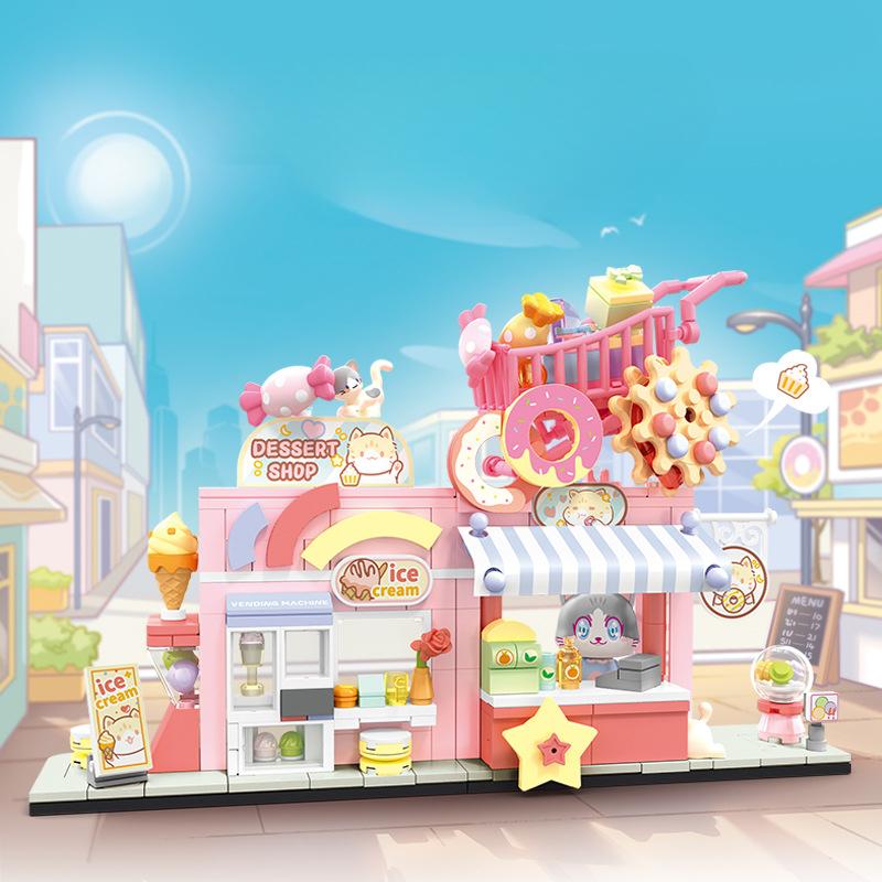 Building Block Street View Small Particle Puzzle Building Block Toy Model Tabletop Decoration