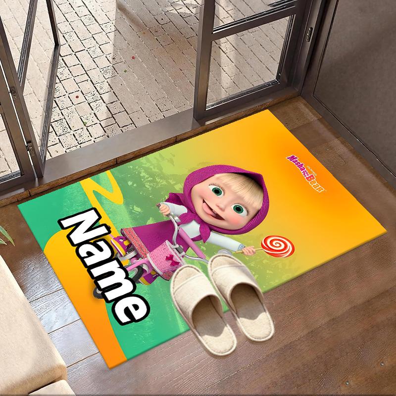 Custom Name Personalized Masha and The Bear Print Carpet, Versatile Home Decor Rug, for Playroom, Apartment, Balcony, Entryway, Hallway Gift