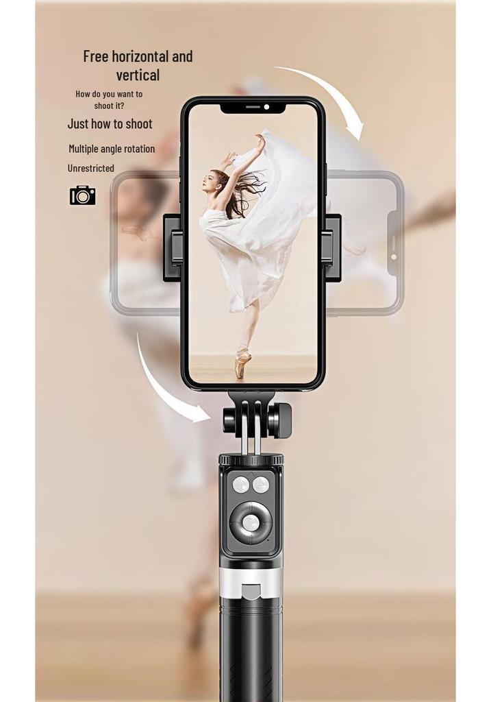 2025 Portable Bluetooth Selfie Stick with Adjustable Phone Holder and Floor Stand for Travel and Live Streaming