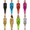 Unisex Kids Boys Girls Metallic Jumpsuit Halloween Role Play Dance Performance Costume Mock Neck Long Sleeve Full Length Leotard