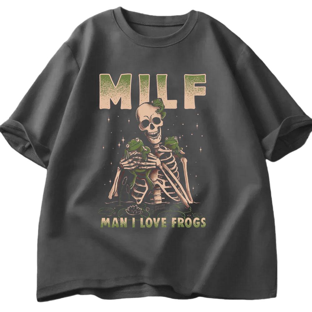 Milf Mann Ich Liebe Frösche Lustiges Skelett Labyrinth T-Shirt Sommer Herren Damen Lässig Baumwolle Mode Streetwear Y2K T-Shirt Top