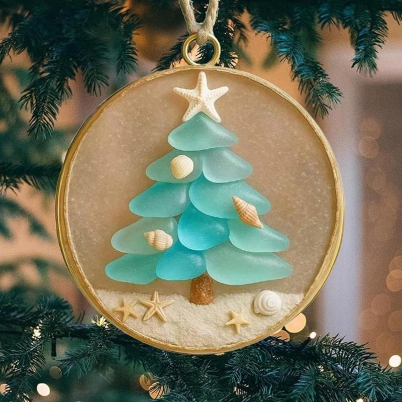 4PCS Durable Acrylic Christmas Hanging Decorations 2D Flat Design Christmas Tree Ornament for Indoor Decoration