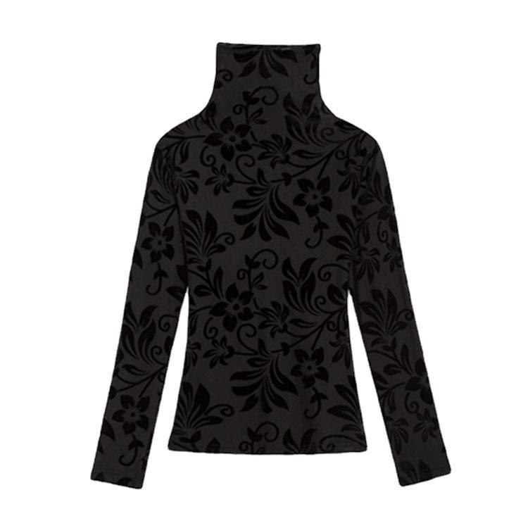 Herbst und Winter Trendy Korean Style Rollkragen Samt Mesh Base Shirt für Damen Langarm T-Shirt Unterwäsche Schlankes und vielseitiges Top