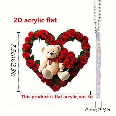 1pc Acrylic 2D Panda Love Heart Pendant, Christmas Tree Car Rearview Mirror Pendant Home Party Pendant