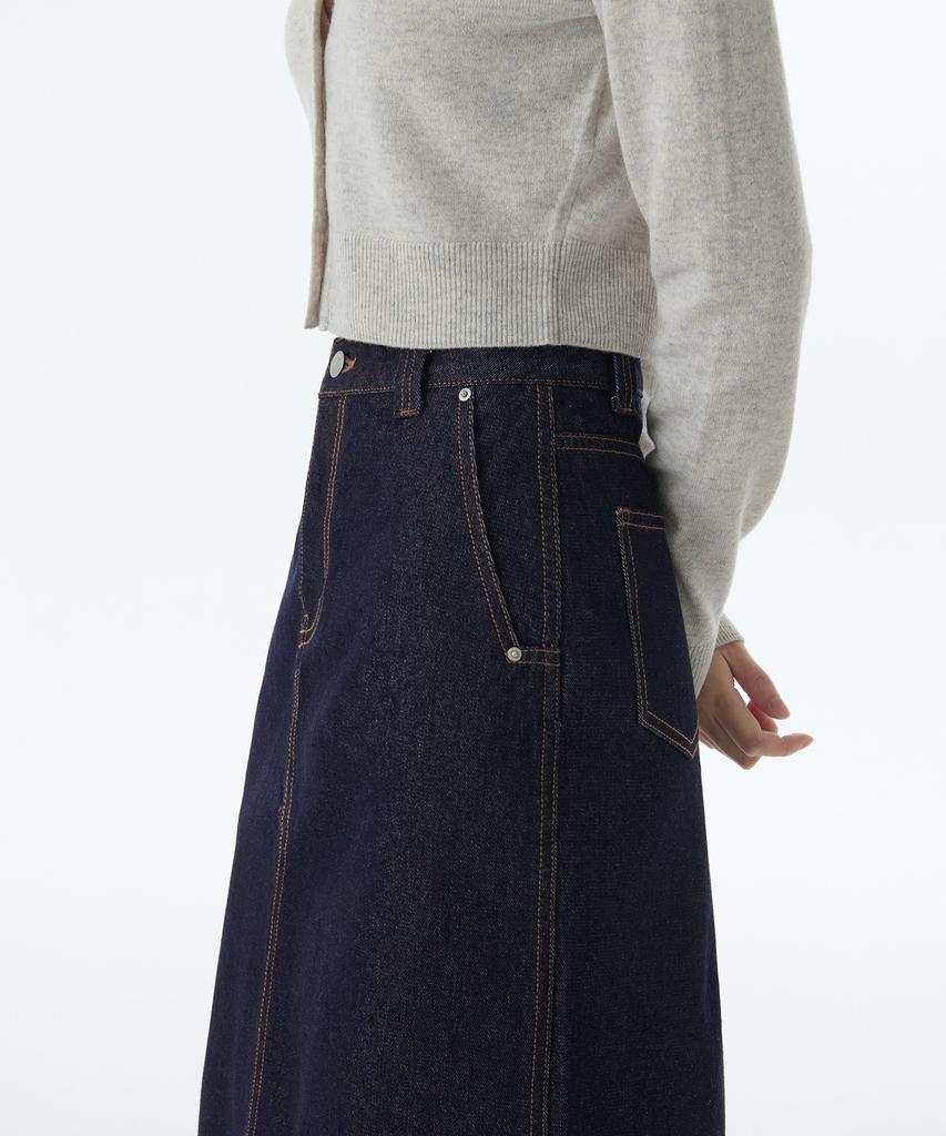 Musinsa Standard Woman Women'S Denim Knee-Length Skirt [Deep Indigo]