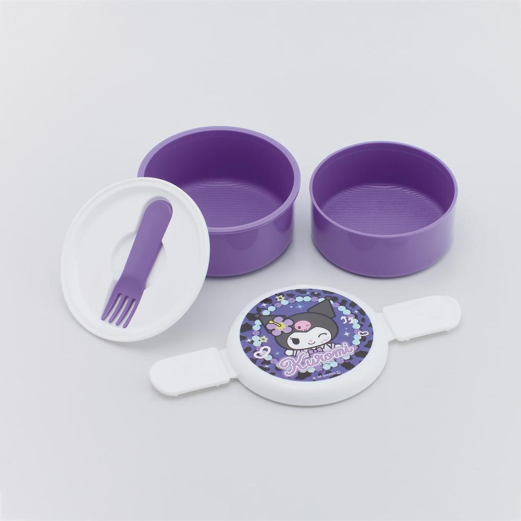Skater Round Lunch 500ml Two with Made in Sanrio Kuromi School Box, Capacity, Tiers, Fork, Japan, Design, ONWR1-A
