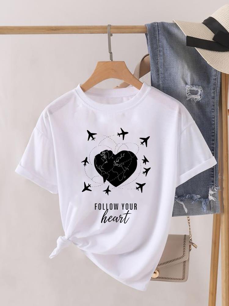 (Asian Size) Cartoon Cute 90s Lady Female Top Printed Fashion Graphic Short Sleeve T-shirts Tee Clothing Women Casual T Shirt