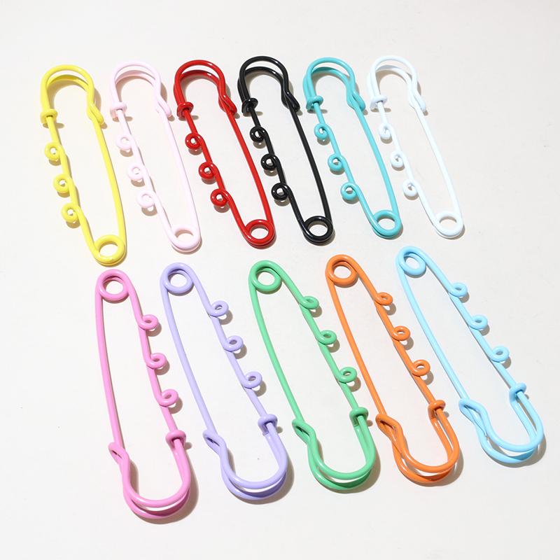 10pcs Crafts Safety Pins Brooch Metal Sewing Pins 61x17mm Clothes Pins with 3 Loops for Tags DIY Jewelry Making Accessories