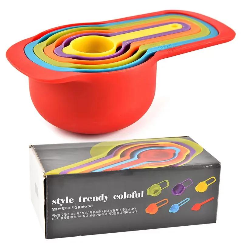 6pcs/set Rainbow Measuring Cup Scale Measuring Spoon Set Baking Accessories Kitchen Tools Colored Plastic Flour Measuring Spoon