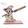 Festive Tabletop Ornament Halloween Wooden Paper Towel Holder, Cute Patchwork Ghost Napkin Stand, Party Supplies Rustic Roll Dispenser for Kitchen