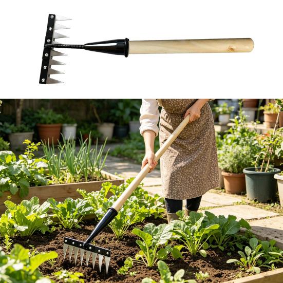 Weeding Rake Detachable Design Manganese Steel Garden Weeder Rake with Sharp Tip Wide Teeth Soil Penetration Rake