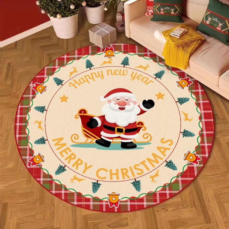 Circular Christmas Carpet Christmas Sled Anti Slip Carpet Decoration Holiday Living Room Bedroom Home Decoration Carpet