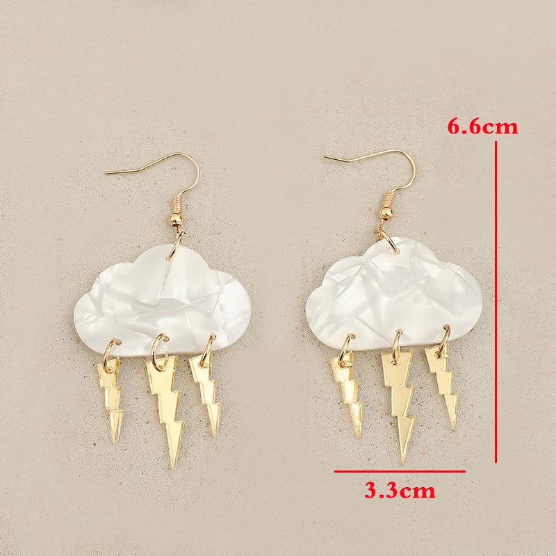 Vintage Gold Color 2D Flat Cloud Lightning Weather Acrylic Dangle Earrings for Women Accessories