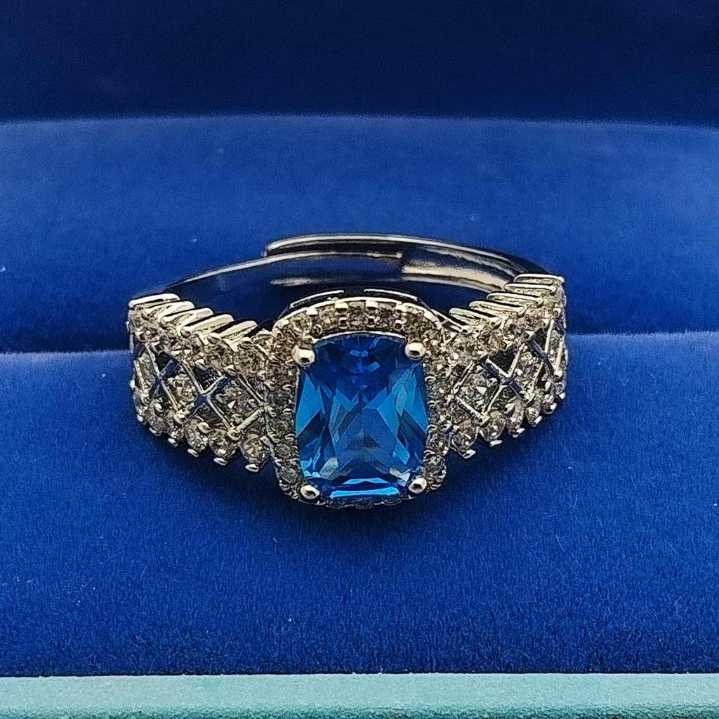 Silver Plated Red Corundum & Diamond Ring for Women
