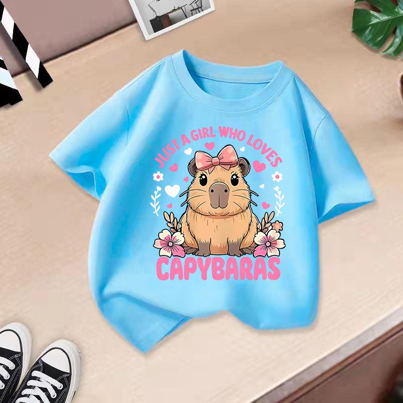 Children T-shirt Capybara Printed Kids 100% Cotton Tops O-Neck Short-sleeve Kids 2-13Y T-shirt