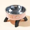 A cartoon printed high-legged pet bowl, large-capacity stainless steel dog bowl, neck-protecting cat bowl, universal fashion and