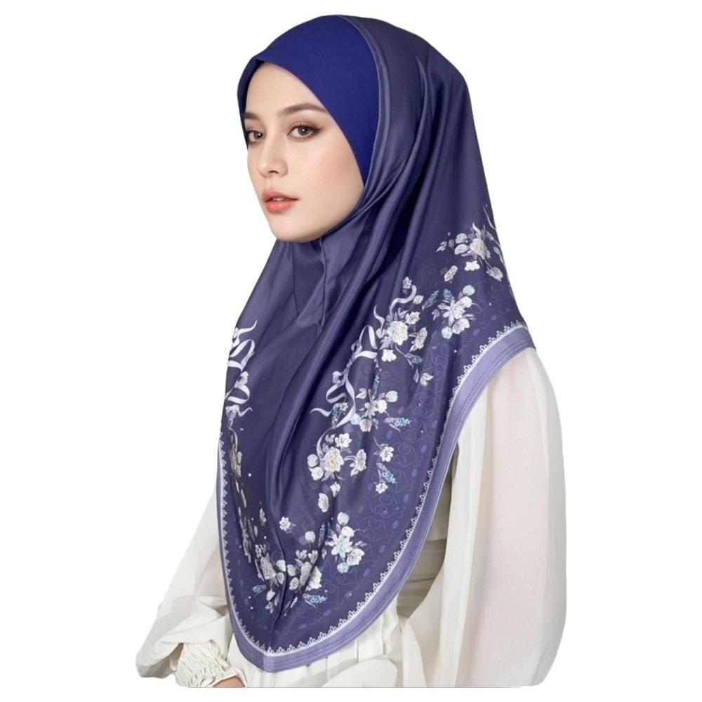 

Breathable Printed Arab Lady Headscarf Adjustable Hijab Head Wrap Daily фіолетовий/синій