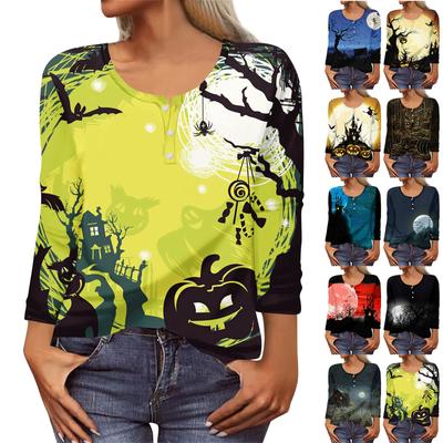 Long Sleeve Shirts For Women Halloween Pattern Print Graphic Tees Blouses Casual Plus Size Basic Tops Pullover