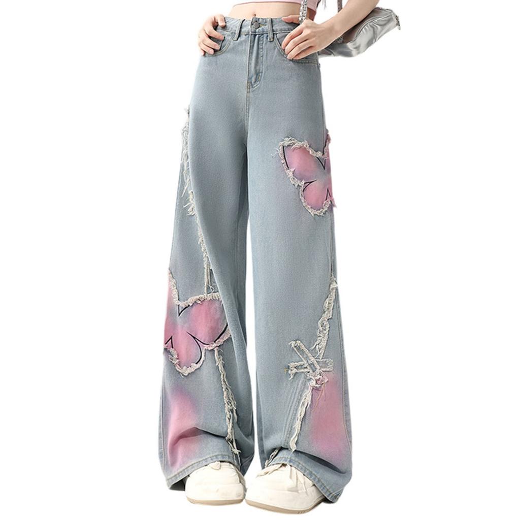 Women's Trousers Large Size Stretch Jeans Loose Semi-Elastic Pants